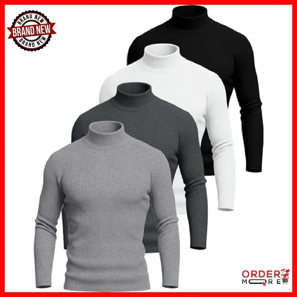 Men's Cotton Turtleneck Sweater 4-Pack Slim Fit Thermal Long Sleeve
